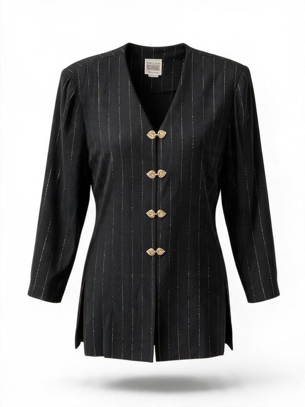 R&M Richards by Karen Kwong Vintage Womens 12 Black Gold Pinstripe Jacket